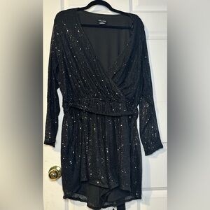 City Chic Womens Black Sequin Playsuit Romper